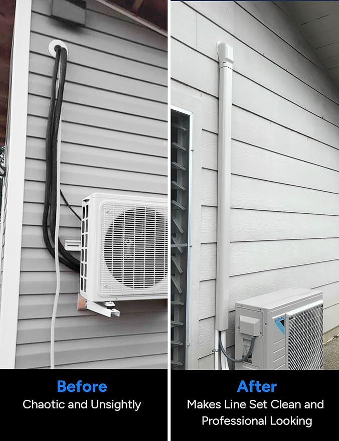 5'' 23.5Ft Mini Split Line Set Cover Kit for Minisplit Ductless Linset Air Conditioners and Heat Pumps, Central AC Decorative Upgraded UV-Proof Strong & Durability PVC Pipe