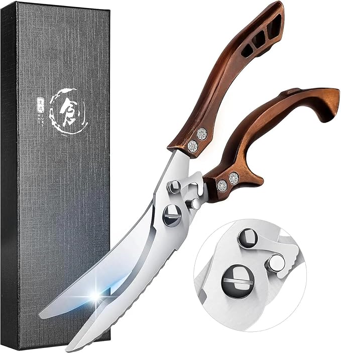 Dream Reach Poultry Shears, Heavy Duty Kitchen Shears with Serrated Edge, No Rust Spring Loaded, Multipurpose Stainless Steel Kitchen Scissors for Chicken, Bone, Meat, Turkey, Fish Thanksgiving Gifts