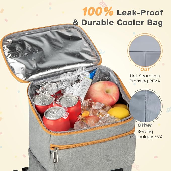 Cooler Backpack- 50 Cans Insulated Backpack Cooler for Men & Women Portable Leak Proof Lunch Backpack Cooler Bag Backpack Coolers for Beach Picnic Travel Work Camping Hiking-Grey