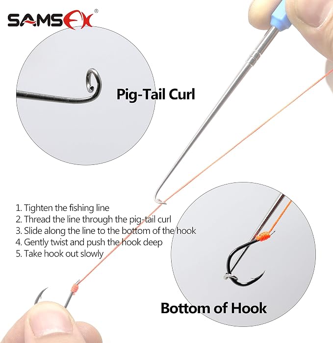 SAMSFX Fishing Hook Removal Tool Hook Quick Removal Device Security Extractor Fish Hook Disconnect Tool, Built-in Loop Tyer, Quick Knot Tying Tool and Hook Sharpener