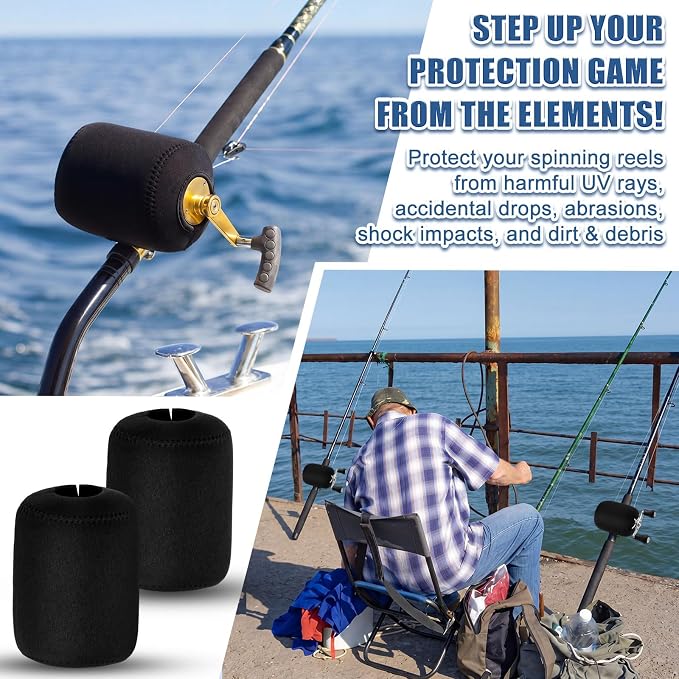 2 Pcs Black Round Baitcasting Reel Cover, 4mm Thick Neoprene Fishing Pouch for Conventional Gear, Shockproof Protective Case, Left Right Handed Storage Bag Size L 3.9"x3.3"