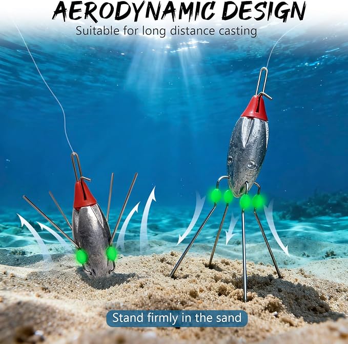 THKFISH 5 Pcs Sputnik Sinkers Surf Fishing Weight, Heavy-Duty Long Tail Lead Weights Saltwater Surf Casting Sinkers, Catfishing, and Beach Adventures in Ocean Sea Sand