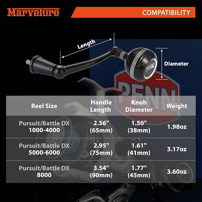 Foldable Power Handle for Penn Pursuit III IV, Battle III IV DX, Conflict I Spinning Fishing Reel Replacement Handle