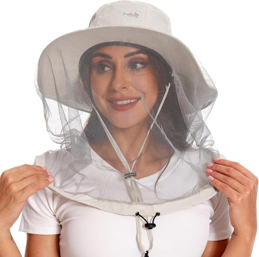 BASSDASH UPF 50+ Mosquito Sun Hat with Hidden Head Net and Neck Flap for Men Women Outdoor Fishing Hiking Camping