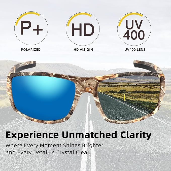 Camo Polarized Wrap-around Sport Sunglasses for Men Women UV400 Driving Fishing Hunting Sun Glasses