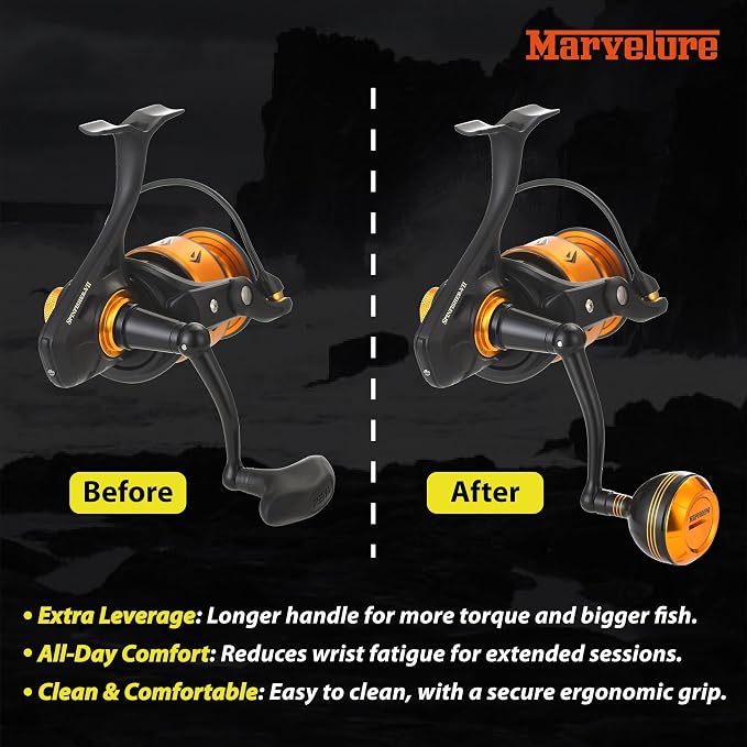 Foldable Power Handle for Penn Spinfisher VI VII Slammer III IV (Not for Spinfisher Long Cast/V/SS) (Black, Slammer/Spinfisher 5500-6500 Thread)
