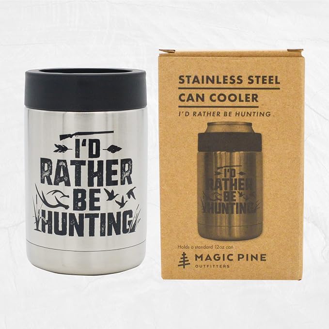"Rather Be Hunting" Insulated Can Cooler - Great Hunting Gift for Men, Unique Birthday or Christmas Idea for Deer, Bear, Duck, Bird, and Camo Coolie Loving Dads and Bow Hunters, USA-Owned Company