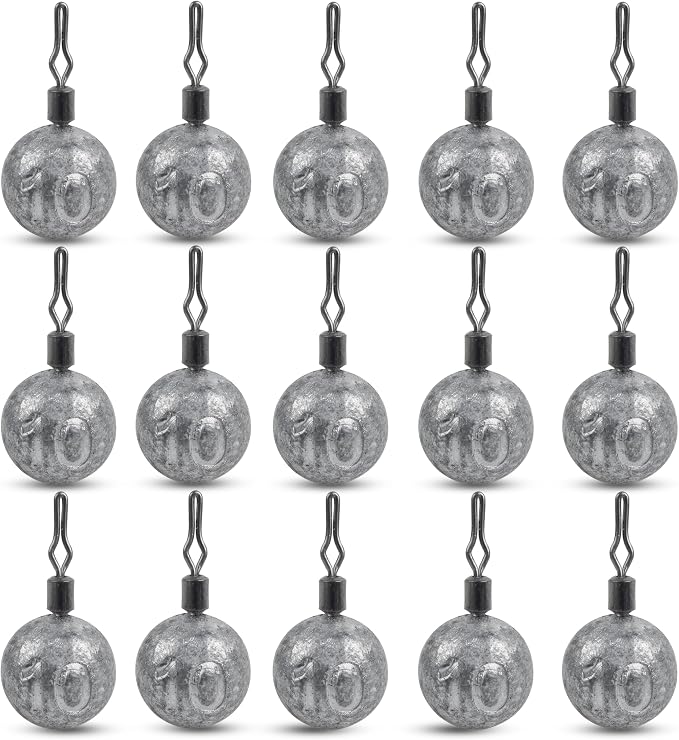 Drop Shot Fishing Weights Sinker,15pcs Round Dropshot Weights Bass Casting Ball Sinkers with Swivels Fishing Sinkers Weight for Saltwater Freshwater Bass Catfish