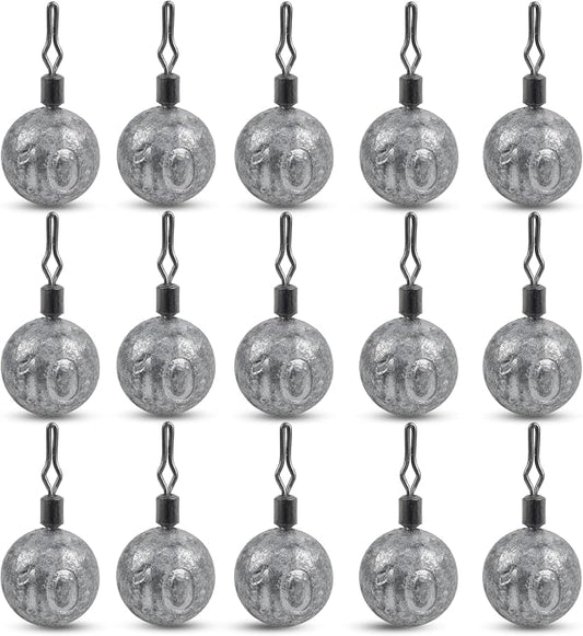 Drop Shot Fishing Weights Sinker,15pcs Round Dropshot Weights Bass Casting Ball Sinkers with Swivels Fishing Sinkers Weight for Saltwater Freshwater Bass Catfish