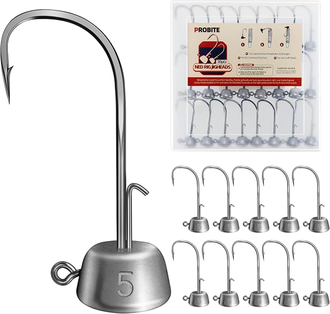 Ned Rig Jig Heads Kit – 30pcs Mushroom Jighead Hooks for Bass & Crappie Fishing Lures, Perfect for Soft Plastic Baits in Freshwater & Saltwater
