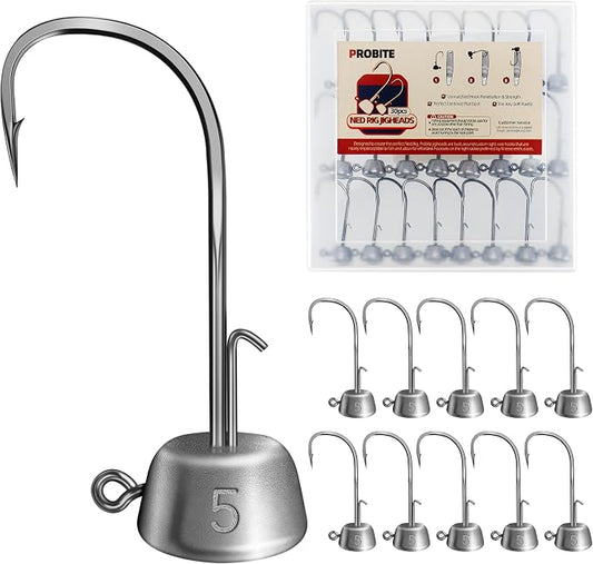Ned Rig Jig Heads Kit – 30pcs Mushroom Jighead Hooks for Bass & Crappie Fishing Lures, Perfect for Soft Plastic Baits in Freshwater & Saltwater