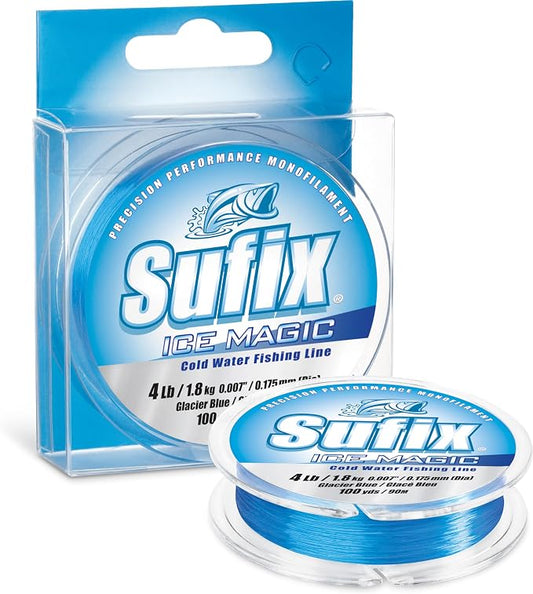 Sufix Ice Magic Fishing Line, Low-Temperature, All-Purpose Ice Fishing Monofilament for Smooth Handling and Cold-Weather Performance, 1 LB, Glacier Blue