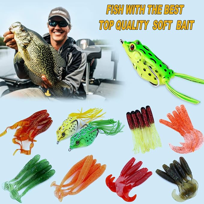 PLUSINNO Fishing Lures Fishing Tackle Box Fishing Gifts for Men, Bass, Trout Fishing Accessories Kit for Saltwater & Freshwater Fishing Gear Including Topwater Lures, Hooks, Spinnerbaits