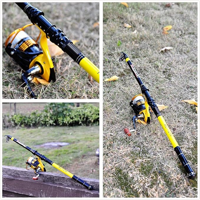 Richcat Fishing Rod and Reel Combo，Medium Heavy Poles and Reels Telescopic Rod Kits for Adults， 22lb Line Pre-spooled with Spining Reel for Travel Saltwater Freshwater Catfish Bass Fishing