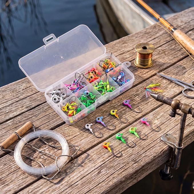 Vinsot Crappie Jig Heads 1/4oz 1/8oz 3/8oz 1/16oz 1/32oz Fishing Jig Hooks Simulation Fish Eye Ball Hook Bulk for Crappie Bass Trout Lures Gift