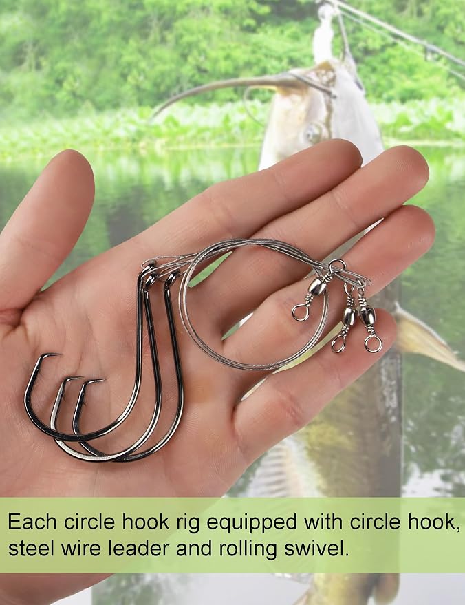 Pre-Rigged Fishing Hooks with Steel Wire Leader, Saltwater 30pcs Catfish Octopus Hooks Rig Anti-Bite Stainless Steel Trace Trout Hooks