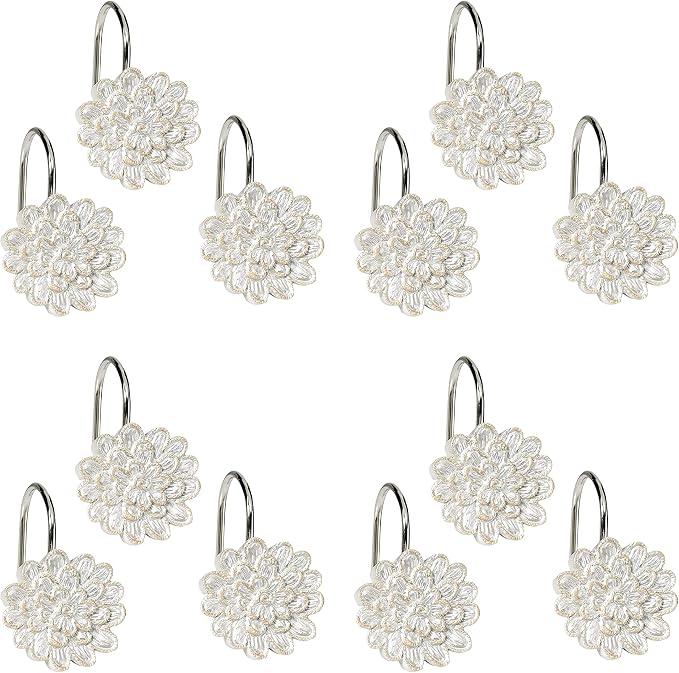 Zahari Home 13pc Rose Vine Bathroom Sheer Shower Curtain Sets Sheer Shower Curtain & 12 Shower Bathroom Hooks Modern Classic Luxury Contemporary Decor Beige Shower Curtain Set