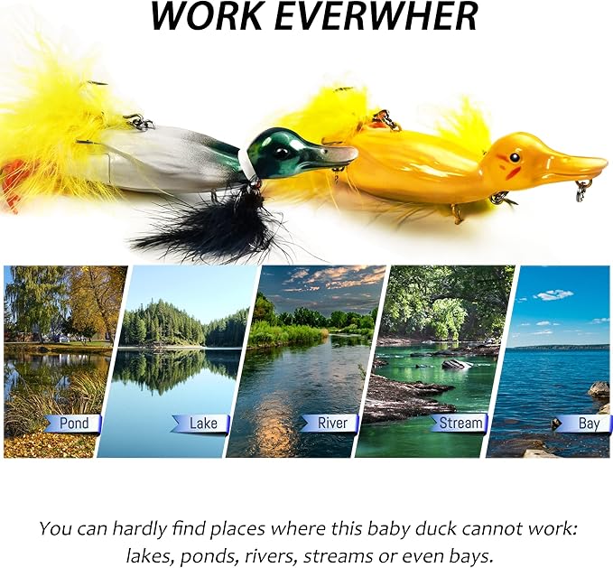 Topwater Duck Fishing Lures, Realistic Baby Duckling Baits Floating Artificial Hard Swimbaits for Bass Pike Musky Catfish Freshwater Saltwater Fishing