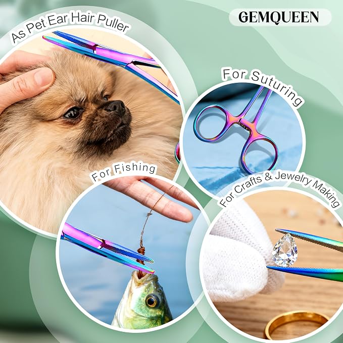 GEMQUEEN Piercing Taper Pliers Ball Grabber Tool for Changing Jewelry - Curved and Straight Forceps Stainless Steel Flat Back Earrings Insertion Tool Threadless Body Piercing Kit for Ear Nose Lip 8pcs