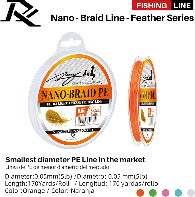 Ultra Slim Braided PE Fishing Line, Strong Knot Strength, Deign for Ultra Light Freshwater Fishing, Come with 3lb Test or 5lb Test, 170Yds Each Spool