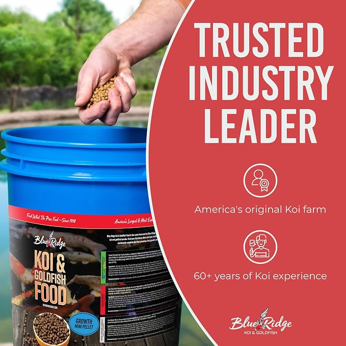 Blue Ridge Koi Fish Food 14lb - Koi Food Mini Growth Formula, Goldfish Food, Premium Fish Food for Ponds, Ponds Fish Food, Floating Pond Pellets