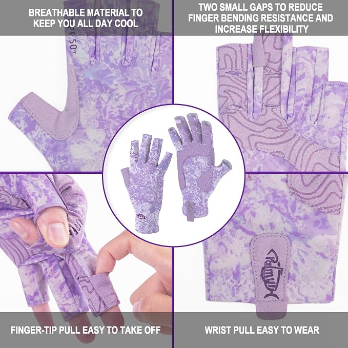 Palmyth UV Protection Fishing Fingerless Gloves UPF50+ Sun Gloves Men Women for Kayaking, Hiking, Paddling, Driving, Canoeing, Rowing