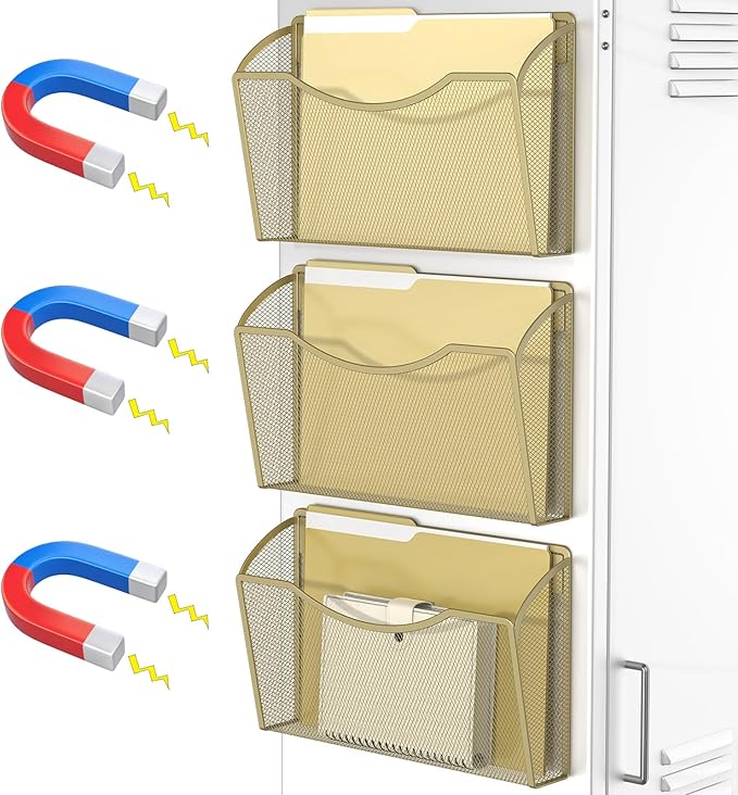 Magnetic Wall File Organizer,Hanging Wall Mounted File Folder Binder Holder Mail Organizer for Office,Home and School Supplies