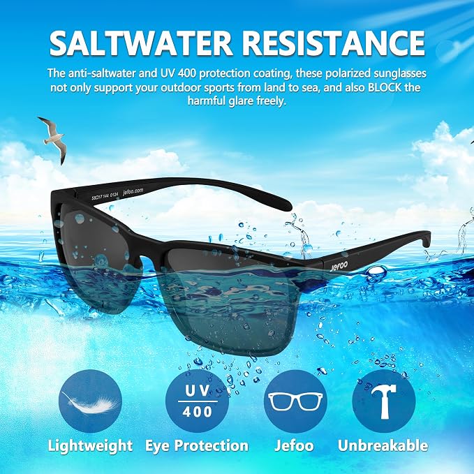 Jefoo Polarized Fishing Sunglasses for Men Women Kayaking Surfing Driving Lightweight Sports Sun Glasses UV Protection