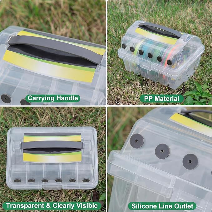 2 Pcs Fishing Line Holder Storage Box Clear Multi-Functional Fishing Line Organizer Caddy with Spooler, Portable Tackle Case for Organized Fish Gear Storage Holder