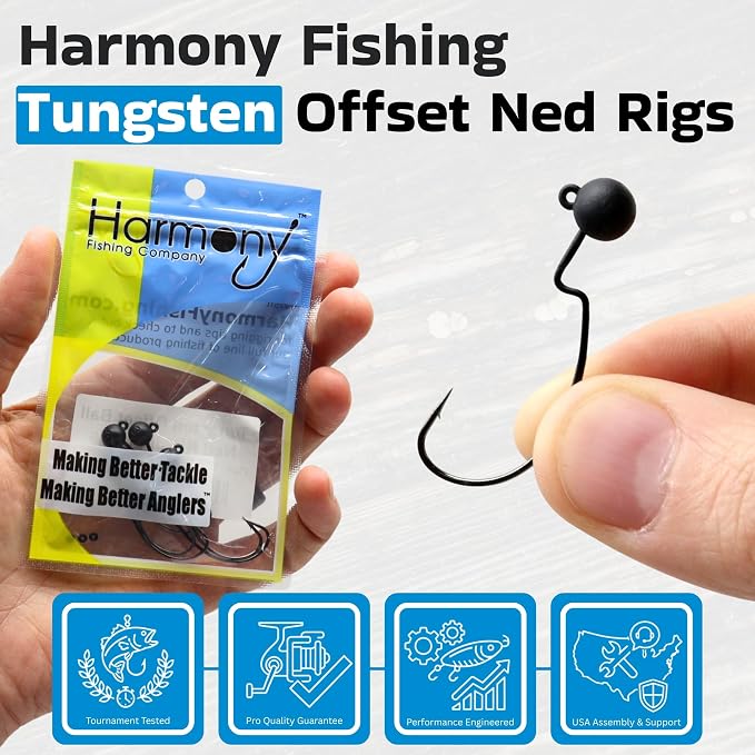 Harmony Fishing - Tungsten Offset Weedless Ned Rig Jigheads (5 Pack)