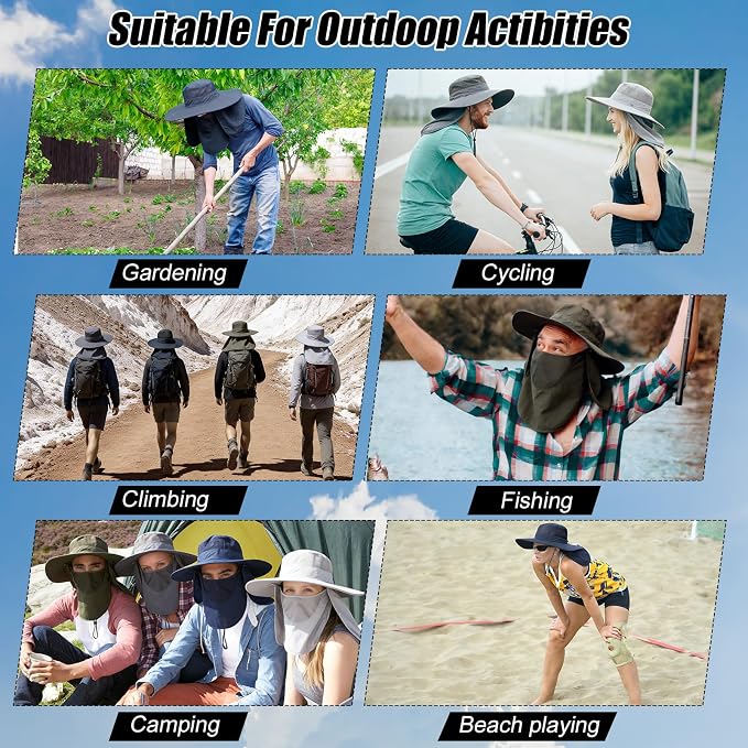 4 Pack Sun Hats for Men Women UPF 50+ Wide Brim Fishing Bucket Hat Summer Outdoor UV Protection Adjustable Neck Flap