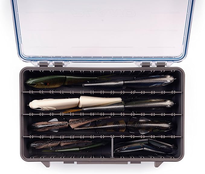 Plano StowAway 3700 Waterproof Deep Stow Tackle Box, IPX7 Waterproof, with Rustricor, Single Latch Design, Transparent DuraView Lid, Stackable Storage for Fishing Bait, Lures and Gear