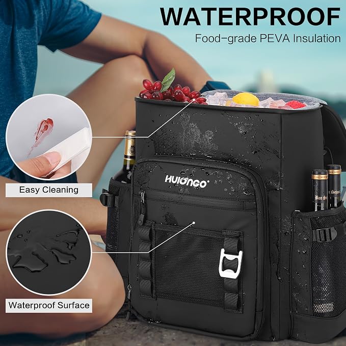 Hulongo Cooler Backpack, 30L Insulated Leakproof Soft Cooler Bag for 52 Cans, Lightweight Backpack for Beach, Picnic, Camping, Hiking, Fishing and Travel