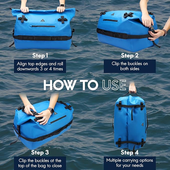 Haimont IPX7 Waterproof Roll-Top Dry Duffel Backpack | 60L/90L Sizes, 500D Tarpaulin, Welded Seams, Mesh Pockets, Boating & Kayaking
