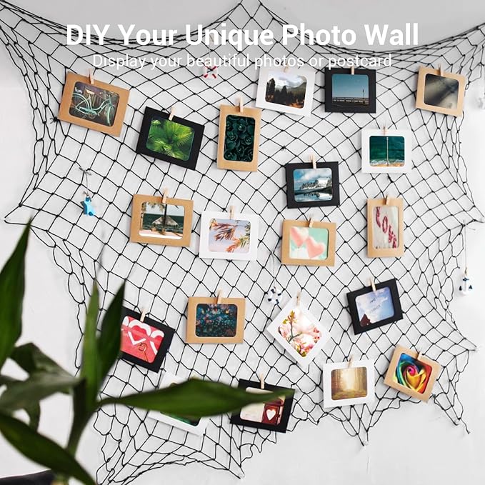 Fish Net Decorations for Party - 80x40 in Black Fishing Net Decor Halloween Gothic Pirate Party Decorations, 3mm Natural Cotton Decorative Netting Table Runner Photo Display Backdrop Wall Decor