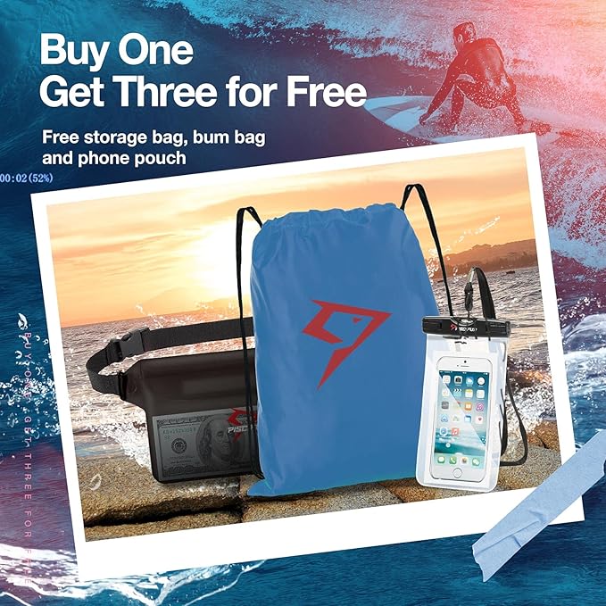 Piscifun Dry Bag Waterproof, Lightweight Dry Backpack Roll-Top Sealed with Waist Pouch and Phone Case Keeps Gear Dry Inside for Kayaking, Boating