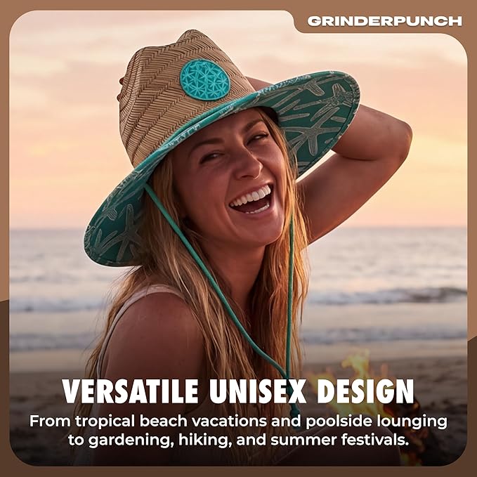 grinderPUNCH Lifeguard Hat Mens Straw Sun Hat for Outdoor American Flag USA Patriotic Straw Beach Fishing Straw Hat for Men