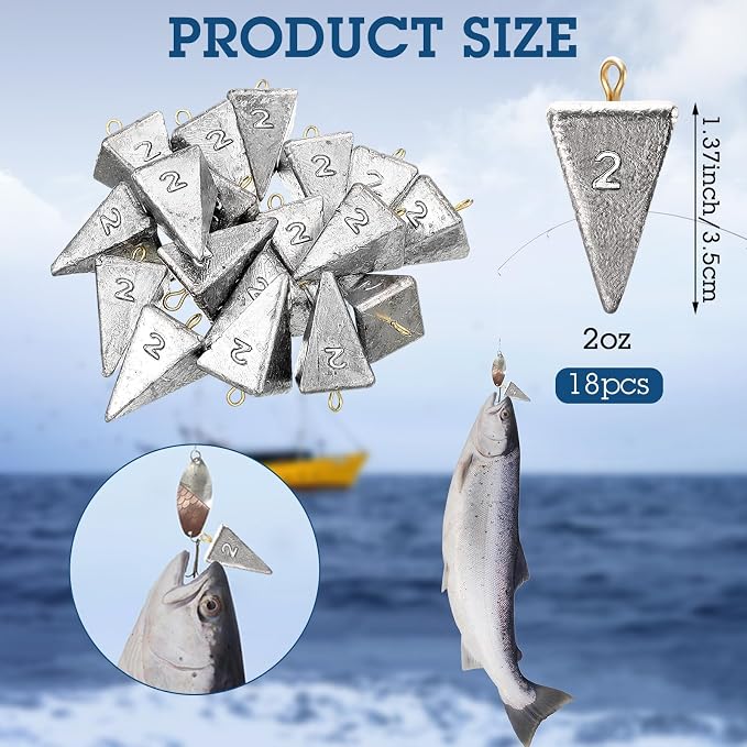 Shimeyao 18 Pieces Pyramid Sinkers Fishing Weights Triangle Fishing Sinkers Rig Pyramid Sinker for Ocean Saltwater Surf Bass Casting Gear Tackle