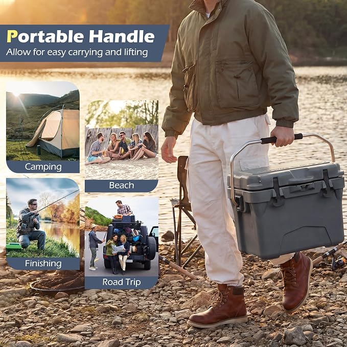 Goplus Hard Cooler, Insulated Ice Chest w/Portable Handles, Cup Holders, Ruler, Bottle Opener, 6 Day Ice Retention for Drink, Beverage, Camping, Fishing, Beach