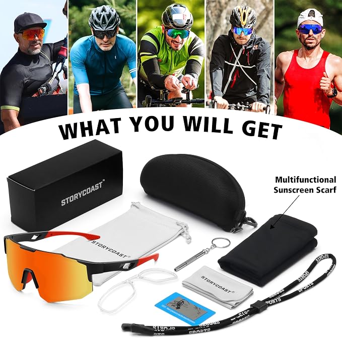 STORYCOAST Polarized Sports Sunglasses for Men Women,Driving Fishing Cycling Mountain Bike Sunglasses UV400 Protection