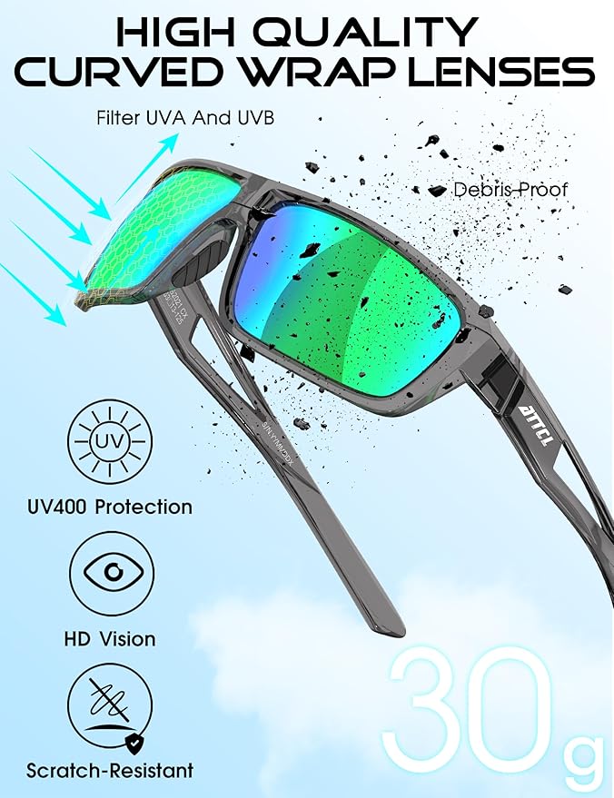 ATTCL Polarized Sunglasses Men Sports: UV Protection Lightweight TR90 Frame Anti-Slip Wrap-Around for Driving Fishing Golf