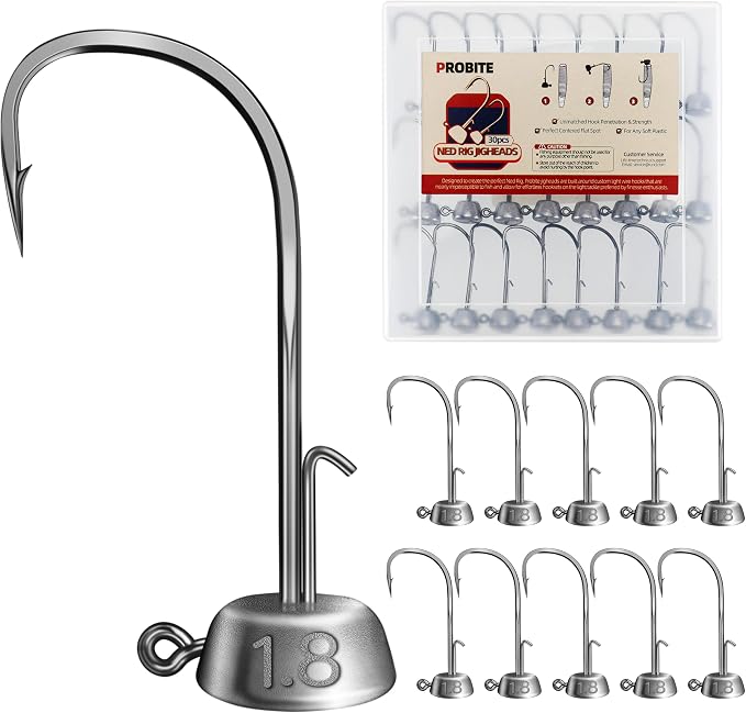 Ned Rig Jig Heads Kit – 30pcs Mushroom Jighead Hooks for Bass & Crappie Fishing Lures, Perfect for Soft Plastic Baits in Freshwater & Saltwater