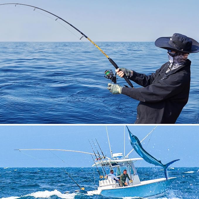 Sougayilang Spinning Rod Combo - MH Action Fishing Pole with Bait Feeder Reel for Catfish, Salmon, Steelhead Freshwater Saltwater Fishing- 7'0"/7'6"