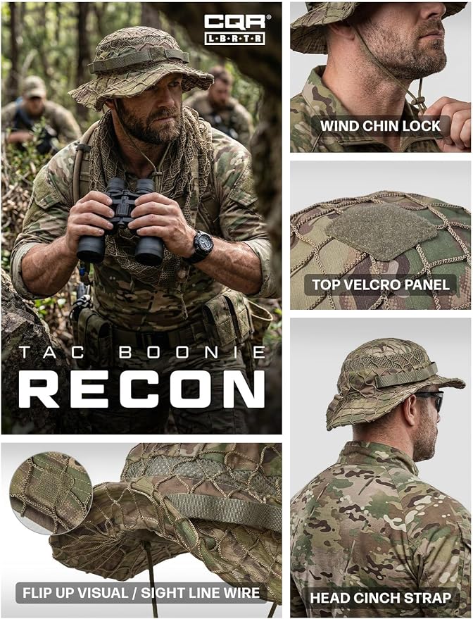 CQR Men's Tactical Boonie Hat, Breathable Packable Sun Hat for Hunting, Hiking, Fishing, Shooting, and Outdoor Activities