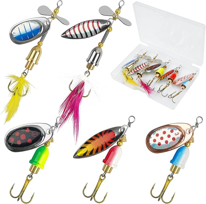Fishing Lures Spinnerbait Kit Rooster Bait Tail Fishing Lures Inline Spinner Baits Bass Salmon Trout Spoon Hard Metal Spinnerbaits for Saltwater Freshwater