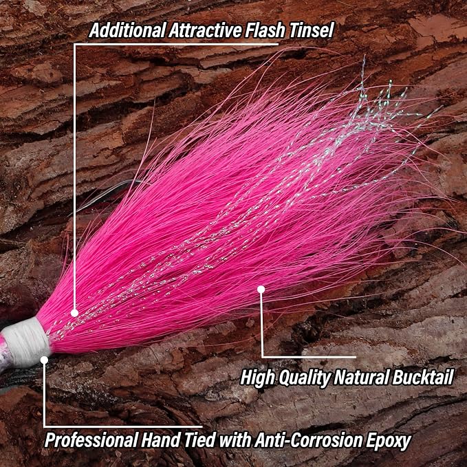 Alwonder 5-Pack Bucktail Jigs Hair Jigs Saltwater Freshwater Fishing Bucktail Lures Surf Fishing Jig Heads White Luminous Chartreuse Swimbait Jig for Bass Flounder Striper Bluefish Halibut Redfish