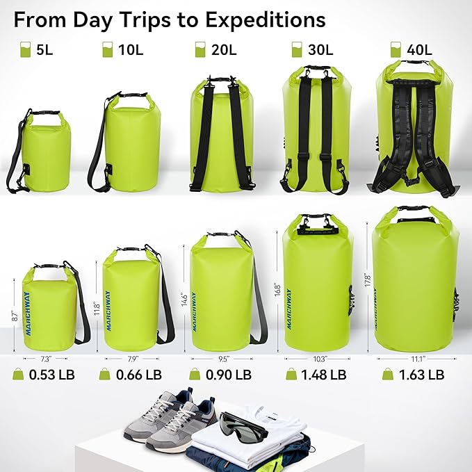 MARCHWAY Floating Waterproof Dry Bag Backpack 5L/10L/20L/30L/40L, Roll Top Sack Keeps Gear Dry for Kayaking, Rafting, Boating, Swimming, Camping, Hiking, Beach, Fishing