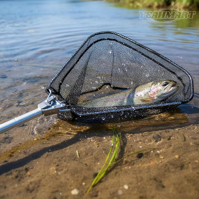 Yeahmart Fishing Landing Net with Telescopic Aluminum Handle Pole, Collapsible Nylon Mesh Minnow Fish Net for Saltwater & Freshwater, Portable Fishing Gear for Kids, Men, Women, Extends 21-75 Inches