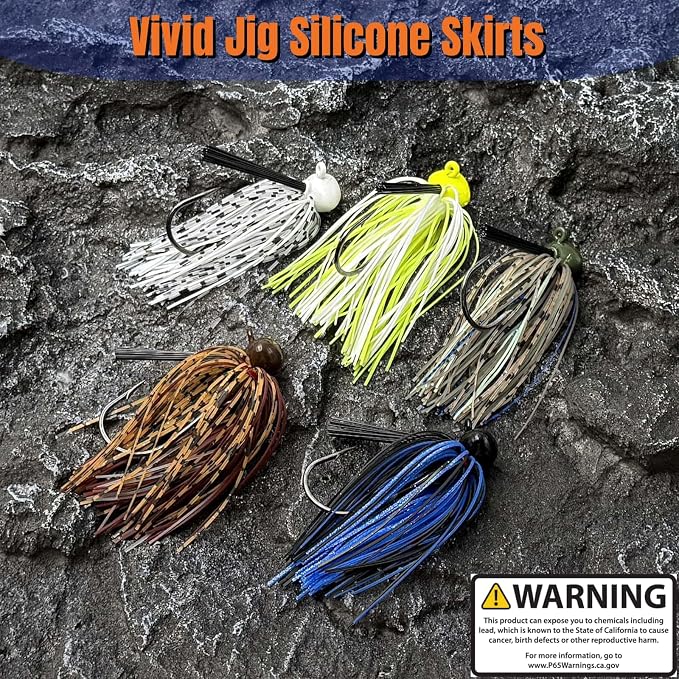 Weedless Football Jigs for Bass Fishing, Multi-Coloured Finesse Football Jig Heads with Vivid Hand-Tied Silicone Skirt and Weed Guard 1/4 3/8 1/2 3/4oz (Pack of 5)