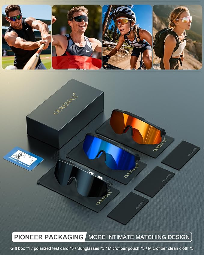 Polarized Sports Sunglasses for Men Women, UV400 One-Piece Lens Sport Shades for Baseball, Running, Cycling, Fishing